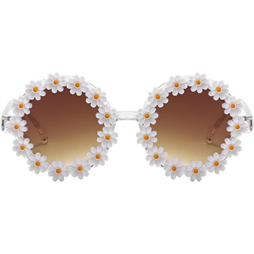 Women Daisy Sunglasses Flower Round UV400 Protect Style Festival Beach